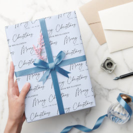 Minimalistisches Script Pastel Blue Frohe Weihnach Geschenkpapier