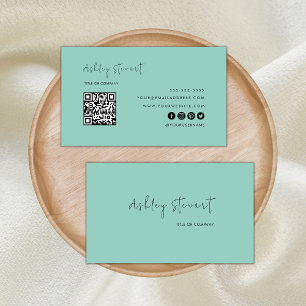 Minimalistisches Script Qr Code Beruflich Seafoam Visitenkarte