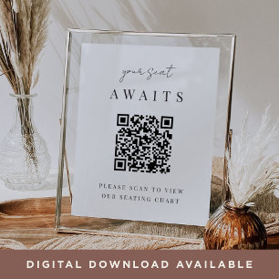 Minimalistisches Script QR Code Hochzeitstabelle Poster