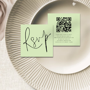 Minimalistisches Script QR Code Limon Cream Weddin Begleitkarte