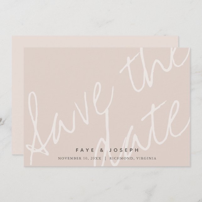 Minimalistisches Script Rosa Beige Save the Date K Einladung (Vorne/Hinten)