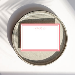 Minimalistisches Script Rosa Zwei-Bänder-Monogramm Mitteilungskarte