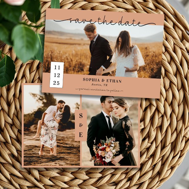 Minimalistisches Script Rustic Terracotta Foto Wed Save The Date (Von Creator hochgeladen)