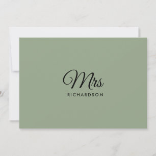 Minimalistisches Script Sage Green Mrs. Surname Bl Dankeskarte