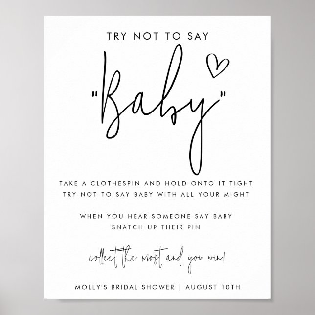 Minimalistisches Script Say Baby Shower Game Poster (Vorne)
