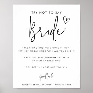 Minimalistisches Script Say Bride Shower Game Poster