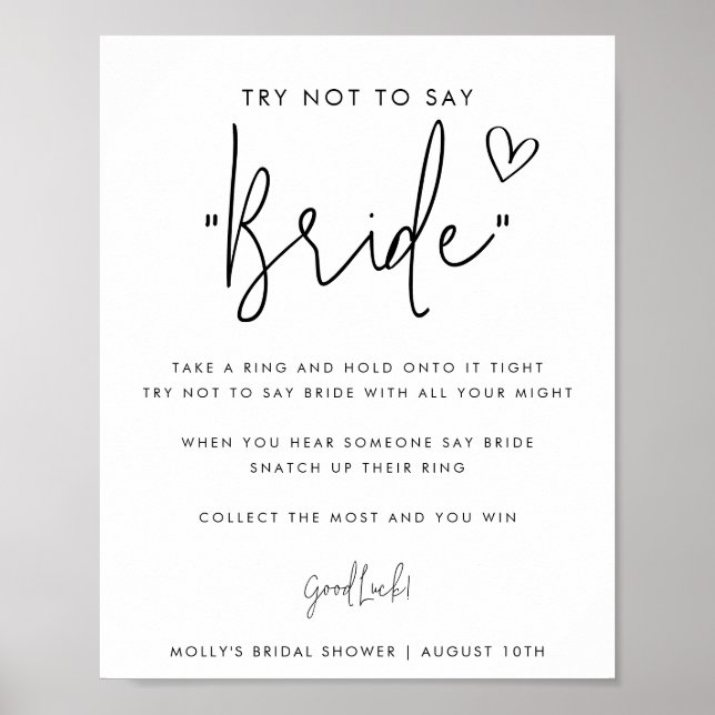 Minimalistisches Script Say Bride Shower Game Poster (Vorne)
