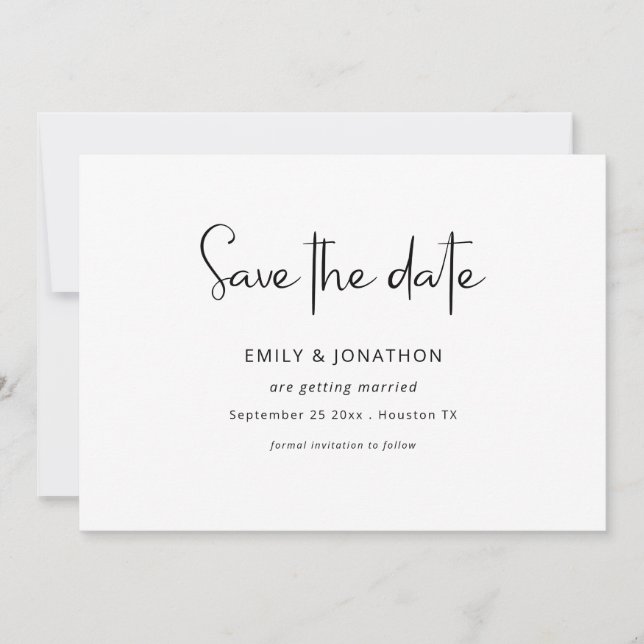 Minimalistisches Script Schwarz-weiß QR Save the D Date (Vorderseite)