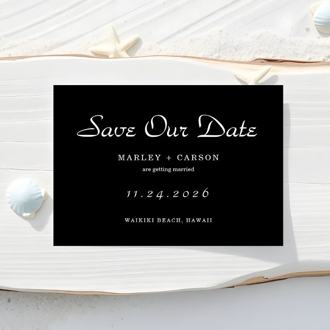 Minimalistisches Script Simple Black Wedding Save The Date (Von Creator hochgeladen)