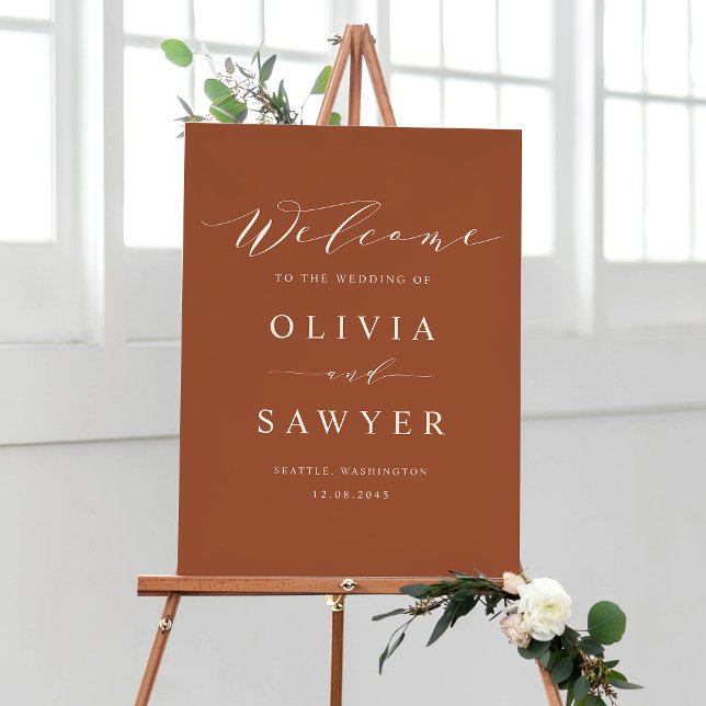 Minimalistisches Script Terracotta Wedding Willkom Poster (Von Creator hochgeladen)