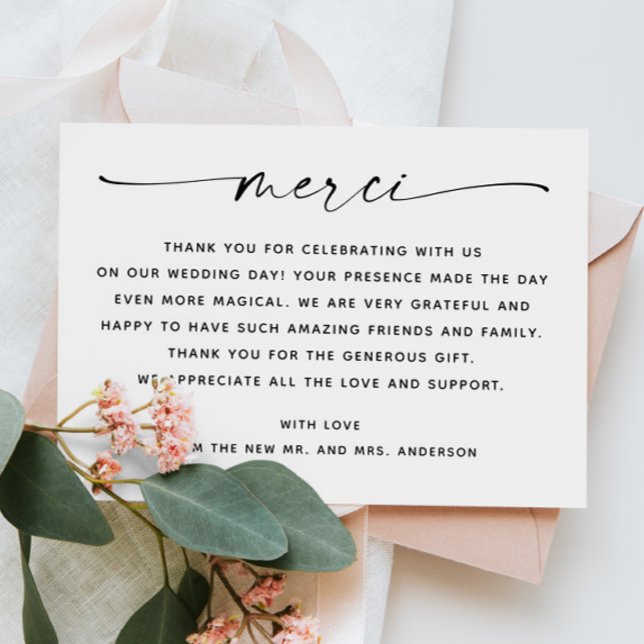 Minimalistisches Script Wedding Merci | Elegantes  Dankeskarte (Von Creator hochgeladen)