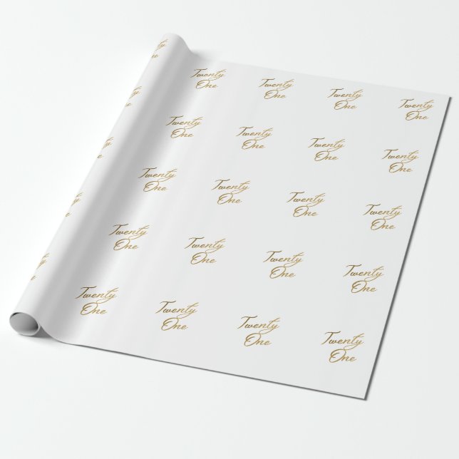Minimalistisches Script weiß und Gold 21. Geburtst Geschenkpapier (Ungerollt)