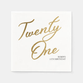 Minimalistisches Script weiß und Gold 21. Geburtst Serviette