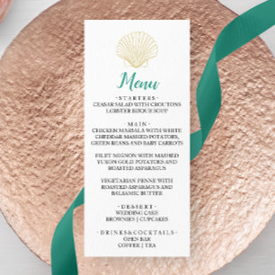 Minimalistisches Seashell Wedding Dinner Menu Menükarte