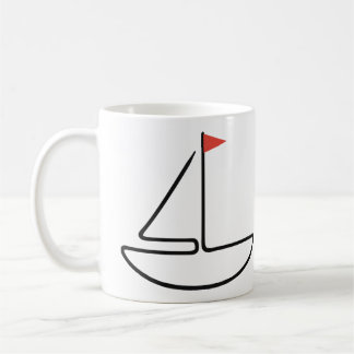 Minimalistisches Segelboot-Einzeiliger Kunst mit r Kaffeetasse