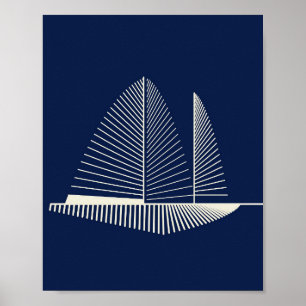 Minimalistisches Segelboot-Kunstposter in Marinebl Poster