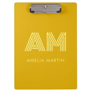 Minimalistisches Senfgelb-Monogramm Klemmbrett