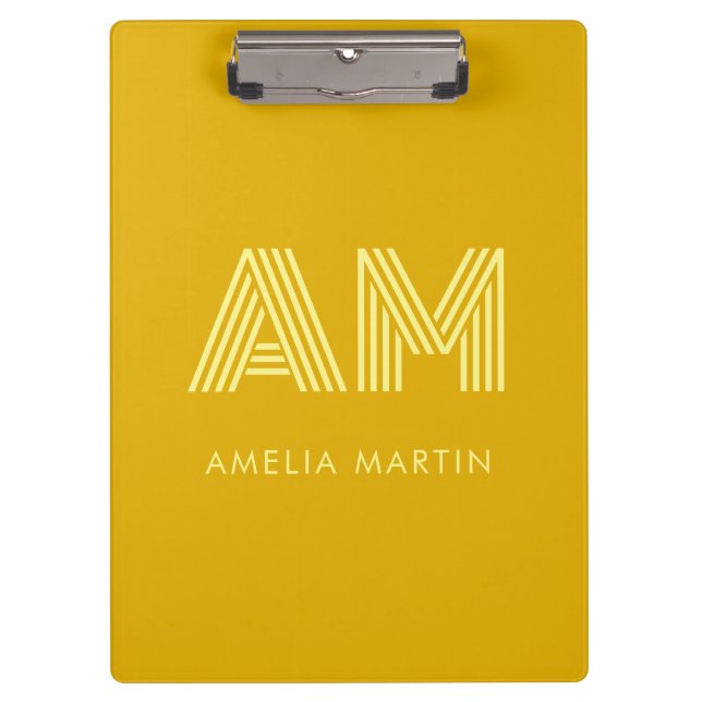 Minimalistisches Senfgelb-Monogramm Klemmbrett (Vorderseite)