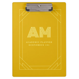 Minimalistisches Senfgelb-Monogramm Klemmbrett