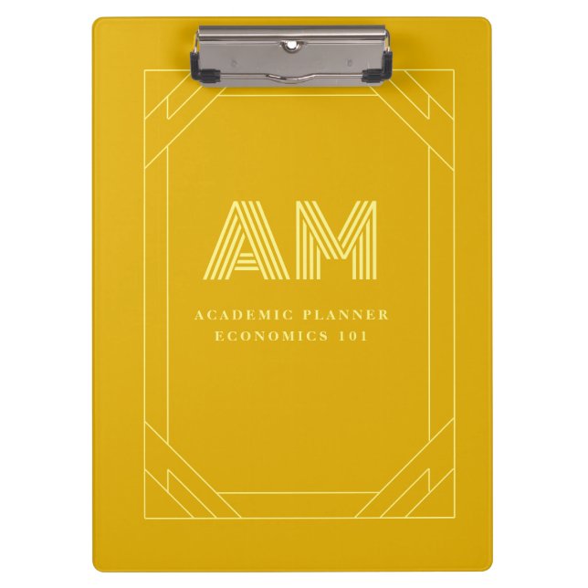 Minimalistisches Senfgelb-Monogramm Klemmbrett (Vorderseite)