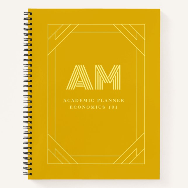 Minimalistisches Senfgelbes Monogramm Notizbuch (Vorderseite)