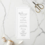 Minimalistisches Silberhochzeitprogramm Programm<br><div class="desc">Dieses minimalistisch silberne Hochzeitsprogramm ist perfekt für eine einfache Hochzeit. Das moderne romantische Design besticht durch klassische silbergraue und weiße Typografie gepaart mit einer rustikalen und eleganten Kalligraphie mit Vintagem handgeschriebenem Stil. Anpassbar in jeder Farbe. Behalt das Design einfach und elegant, wie es ist, oder personalisiere es durch Hinzufügen von...</div>