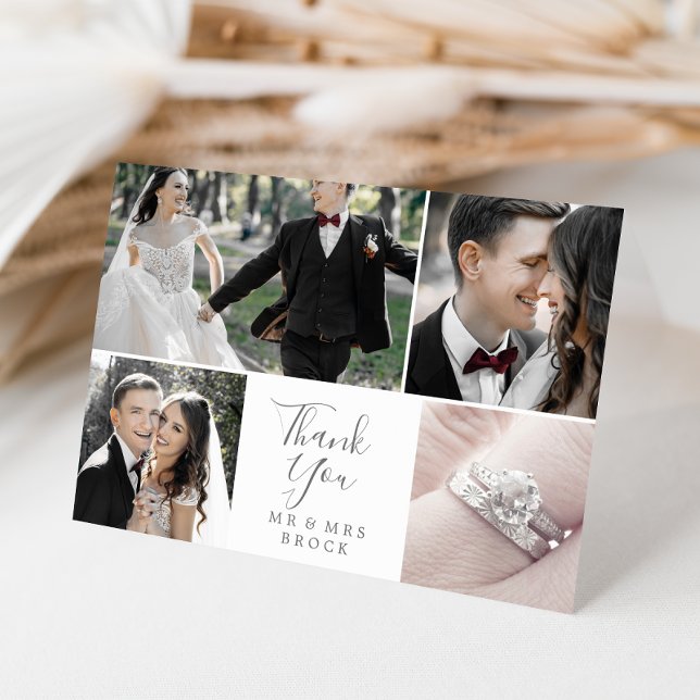 Minimalistisches Silver 4-Fotomaterial Dankeschön  Dankeskarte (Von Creator hochgeladen)