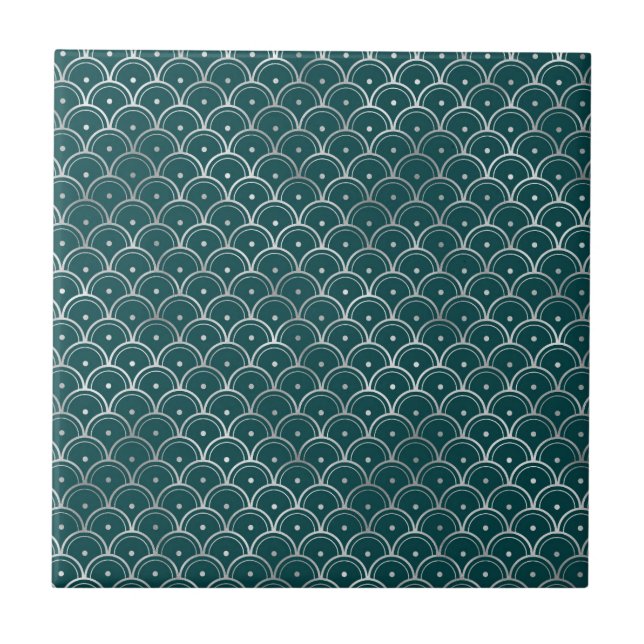 Minimalistisches Silver Aquamarin Art Deco Graphic Fliese (Vorderseite)