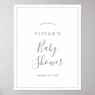 Minimalistisches Silver Baby Dusche Willkommenspen Poster
