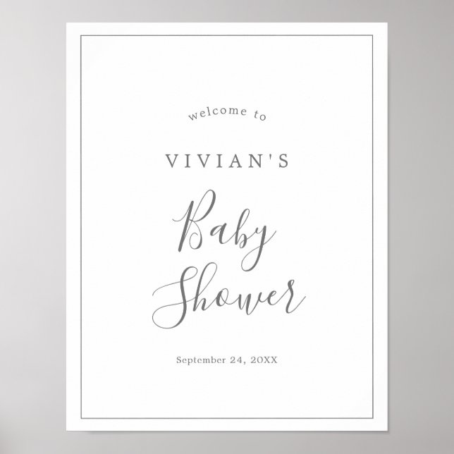 Minimalistisches Silver Baby Dusche Willkommenspen Poster (Vorne)