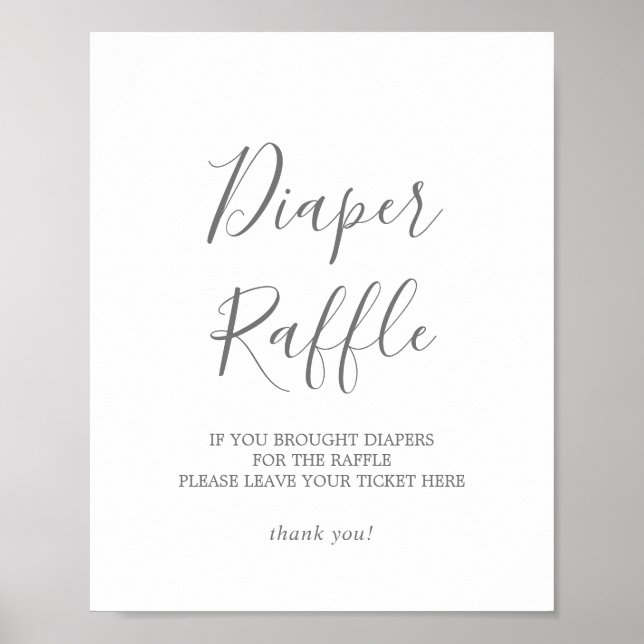 Minimalistisches Silver Baby Dusche Windeln Raffle Poster (Vorne)