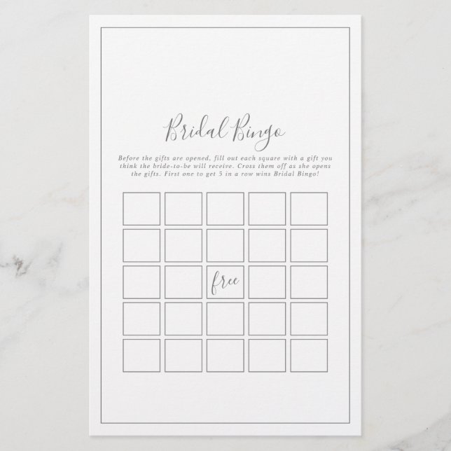 Minimalistisches Silver Bridal Bingo Game Flyer (Vorne)