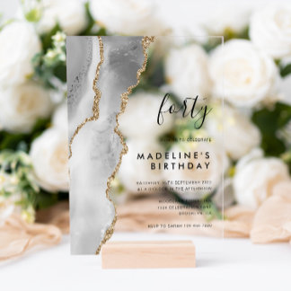 Minimalistisches Silver Gold Agate Geode 40. Gebur Acryleinladungen