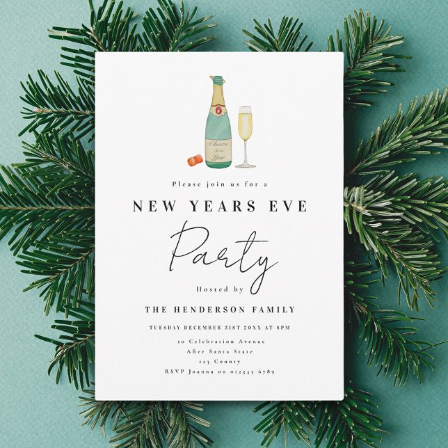 Minimalistisches Silvester-Party Einladung (Minimalist watercolor New Year’s Eve party invitation)