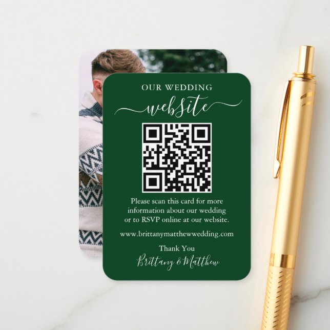 Minimalistisches Simple Wedding Website Foto QR Gr Begleitkarte (Vorderseite/Rückseite Beispiel)