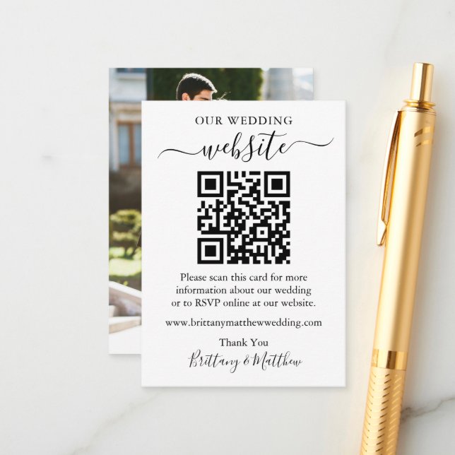 Minimalistisches Simple Wedding Website QR Foto Begleitkarte (Vorderseite/Rückseite Beispiel)