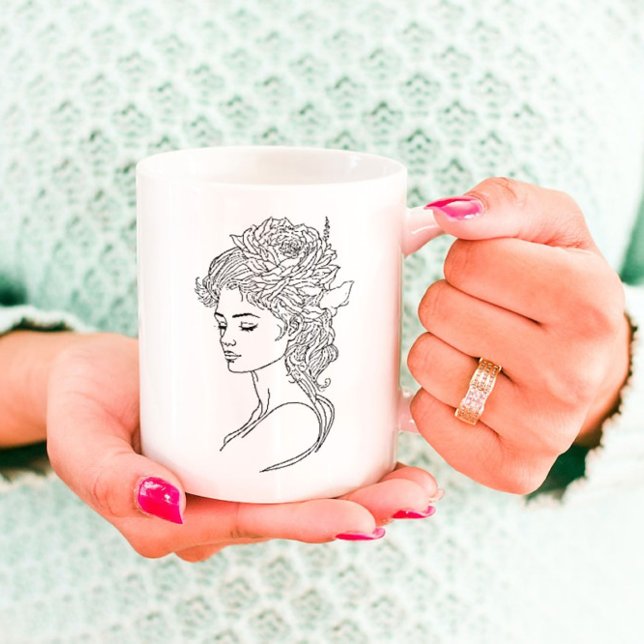 Minimalistisches Sketch-Gesicht Portrait Line Art  Kaffeetasse (Wifey Coffee Mug)