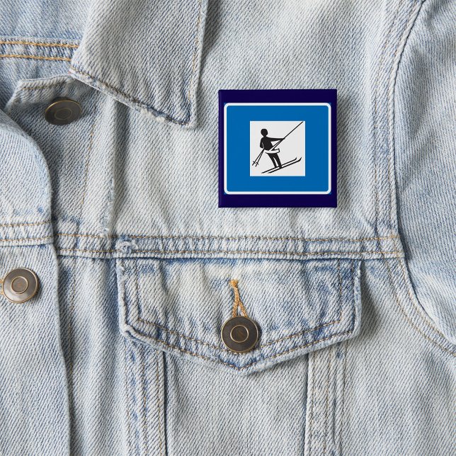 Minimalistisches Skilift-Symbol mit blauer Grenze Button (Von Creator hochgeladen)