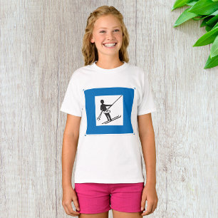 Minimalistisches Skilift-Symbol mit blauer Grenze T-Shirt