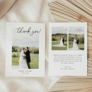 Minimalistisches Skript 3-Foto-Hochzeitspaar Dankeskarte