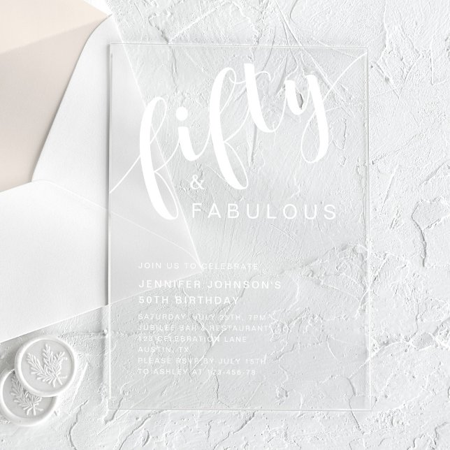 Minimalistisches Skript 50. Geburtstag Acryleinladungen (Minimalist Script 50th Birthday Acrylic Invitations)