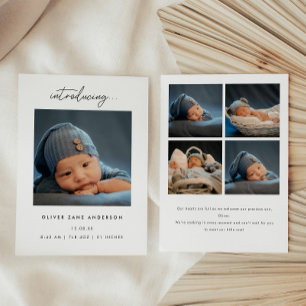 Minimalistisches Skript 5-Foto-Collage Baby Geburt Ankündigung