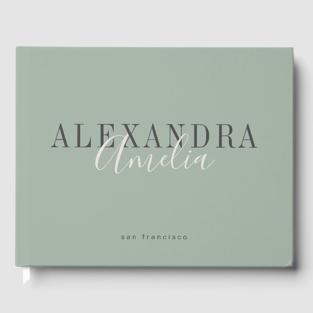 Minimalistisches Skript Boho Sage Green Custom Bus Gästebuch (Vorderseite)