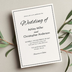 Minimalistisches Skript-Charcoal-Black-Hochzeit Einladung