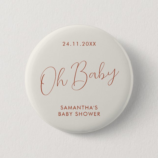 Minimalistisches Skript Elfenbein-Baby-Party elega Button (Vorderseite)