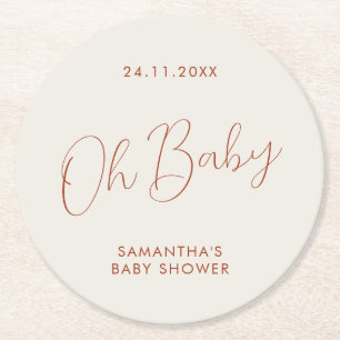 Minimalistisches Skript Elfenbein Babyparty-Tag Runder Pappuntersetzer