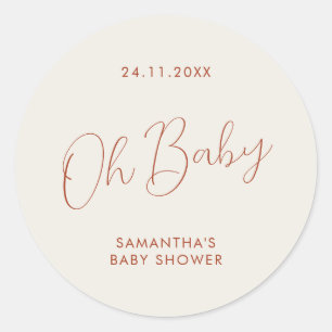 Minimalistisches Skript elfenbein Oh Baby Shower Runder Aufkleber
