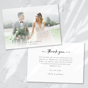 Minimalistisches Skript-Foto-Hochzeit Dankeskarte