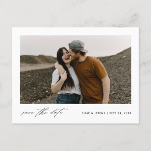 Minimalistisches Skript-Foto Hochzeit speichern Si Ankündigungspostkarte