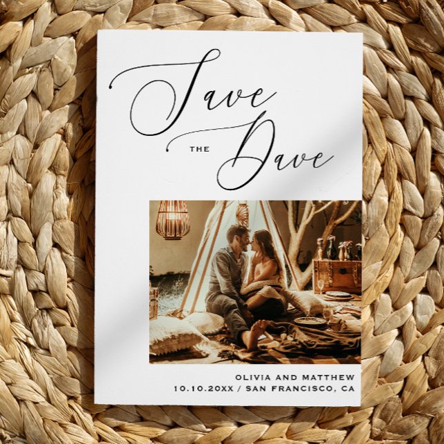 Minimalistisches Skript-Foto Hochzeit speichern Si Ankündigungspostkarte (Von Creator hochgeladen)